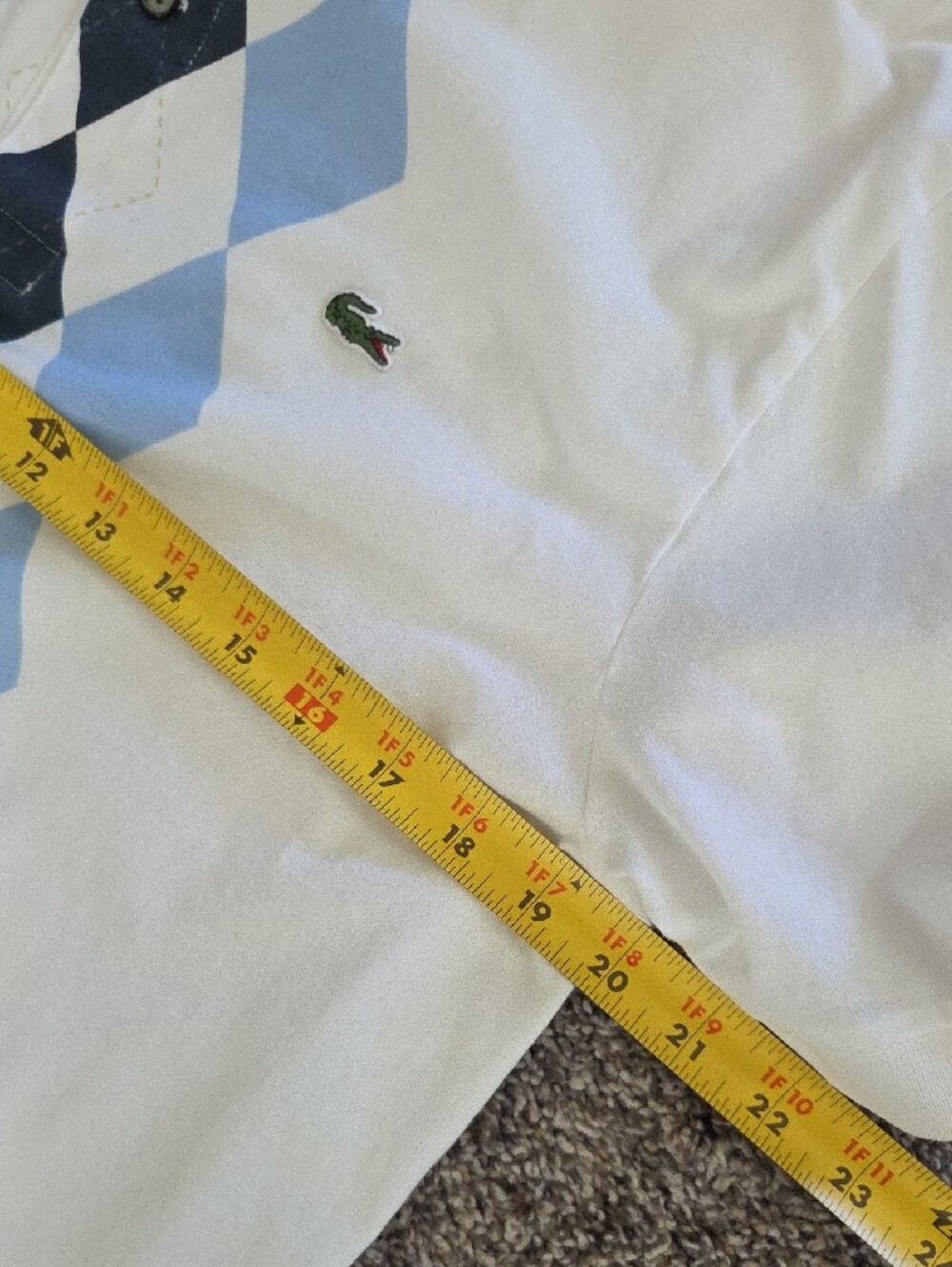 Lacoste White Polo with Light Blue and Navy Argyle Front - Picture 7 of 7